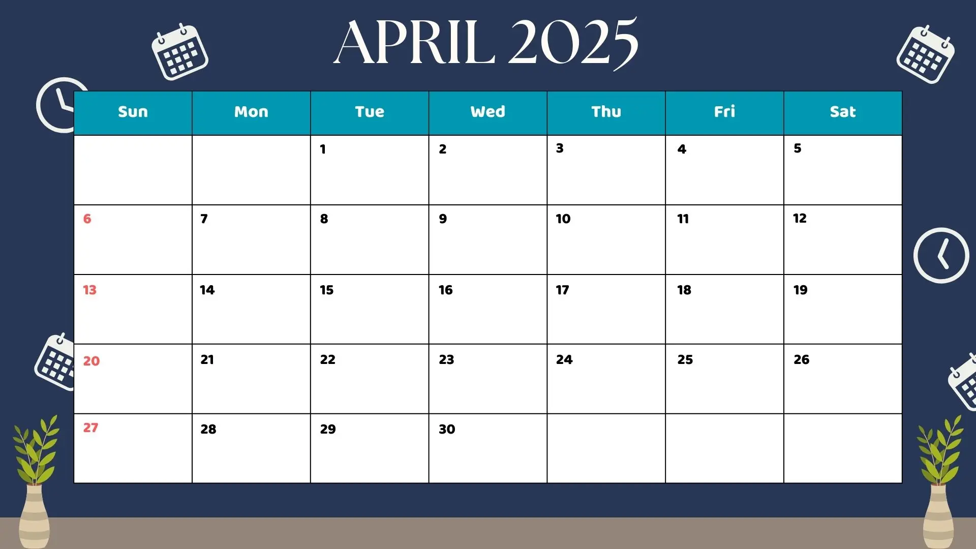 April 2025 Calendar Preview